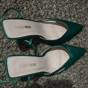 Fashion Nova Emerald Satin Heels